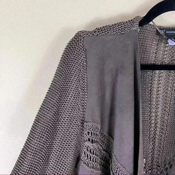 International Concepts Brown Faux Suede Knit Fringe Open Cardigan Size L - Picture 6 of 13